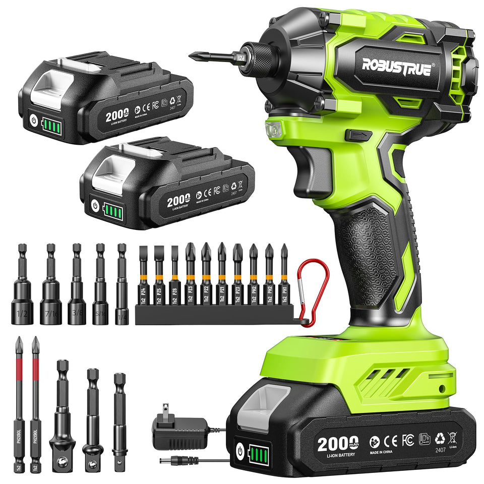 Robustrue impact driver in compact design ready for tight spaces and overhead work.