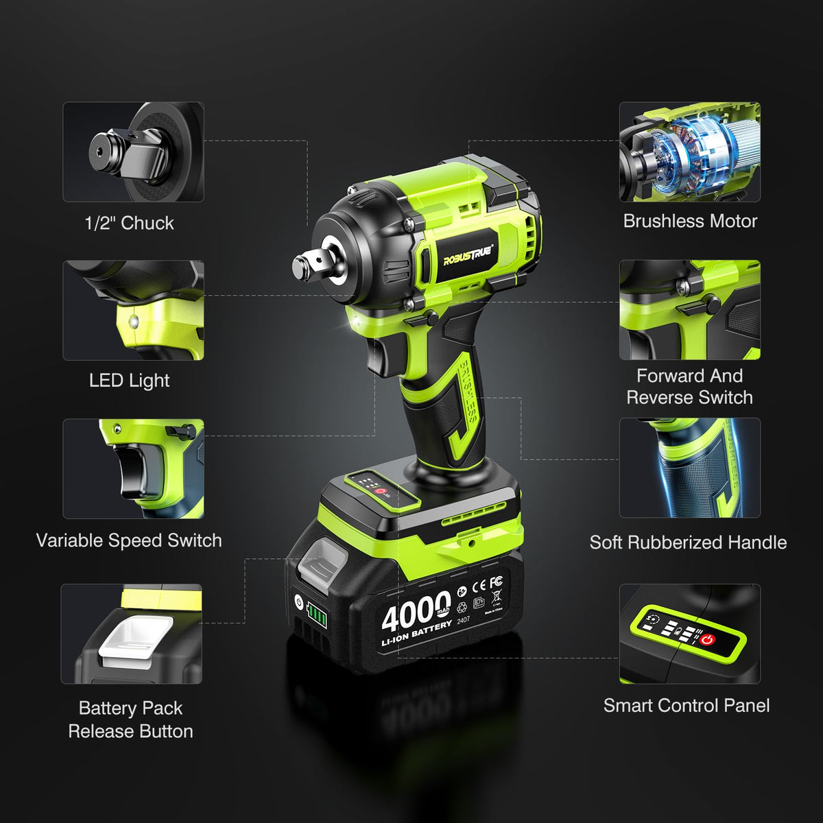 Robustrue tool kit includes sockets and case for portability.