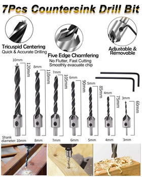Rocaris countersink bits for wood with fast debris drainage and flush seating.
