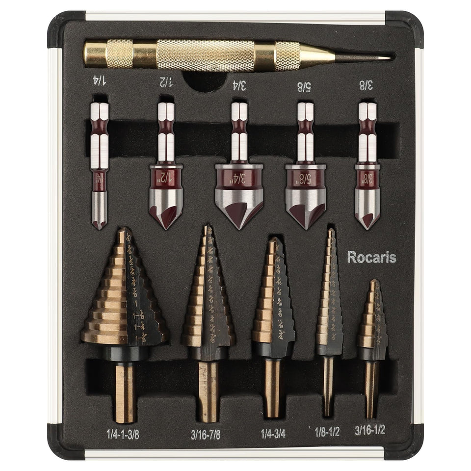 Rocaris step-bits set for versatile metal drilling and sizing