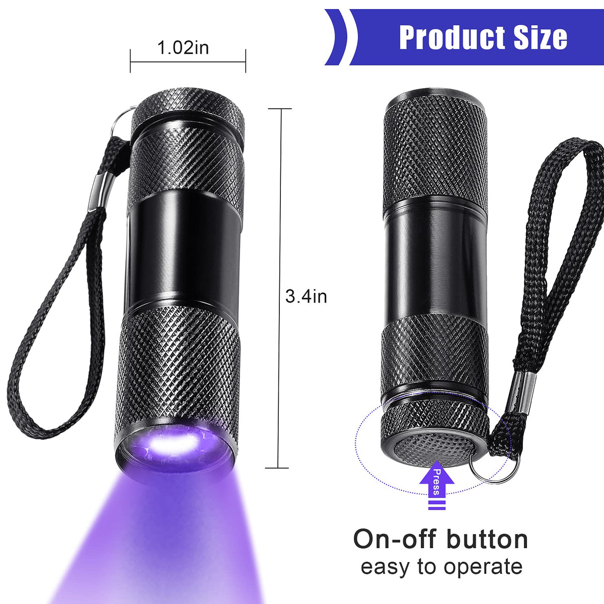 ROCEEI aluminum UV flashlight is waterproof and durable for travel.