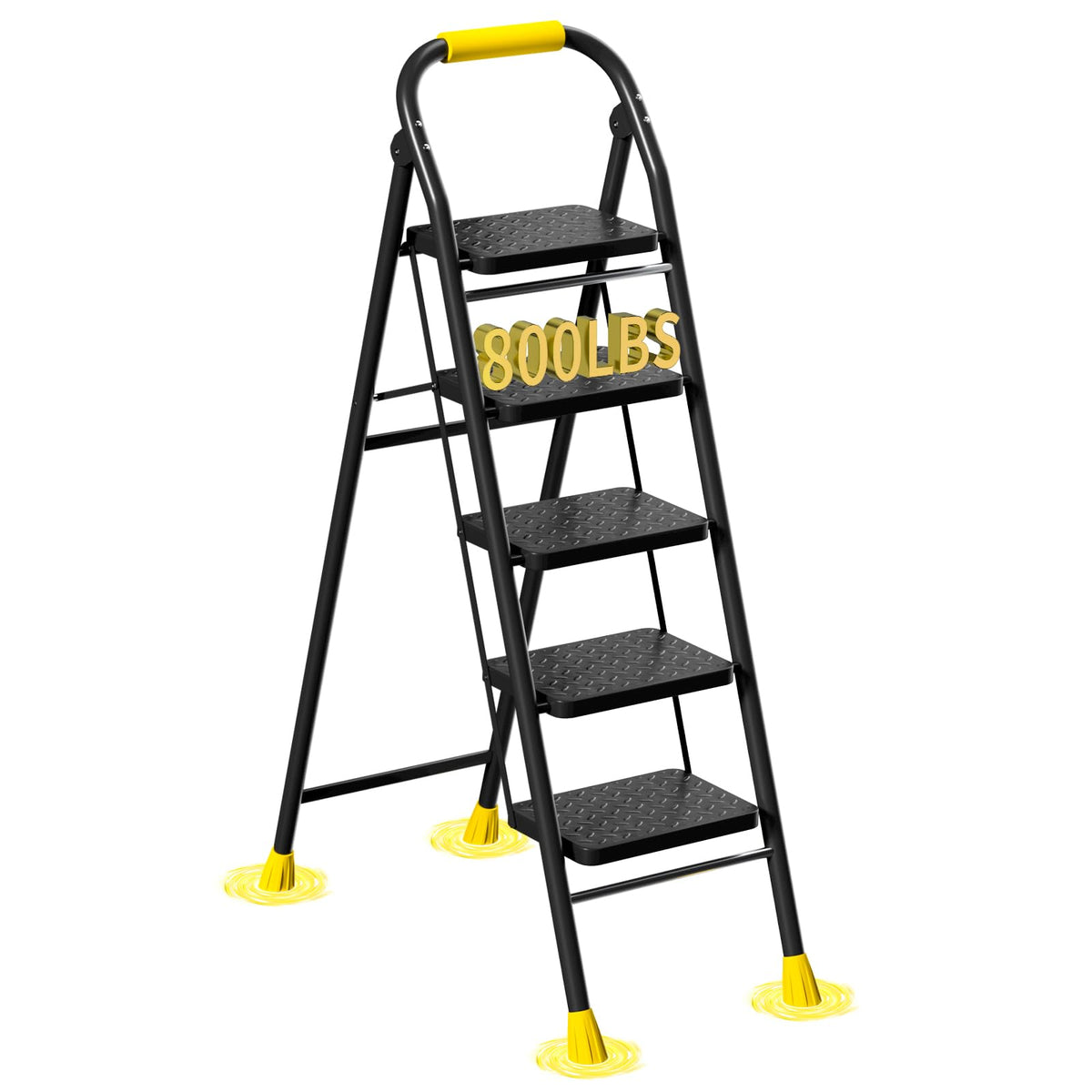 ROCELIA 5-step ladder foldable for easy reach of high cabinets