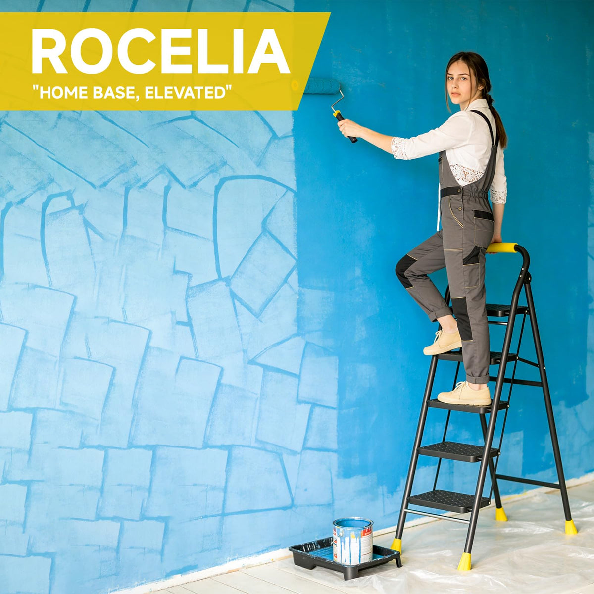 ROCELIA portable ladder with carry handle for quick transport