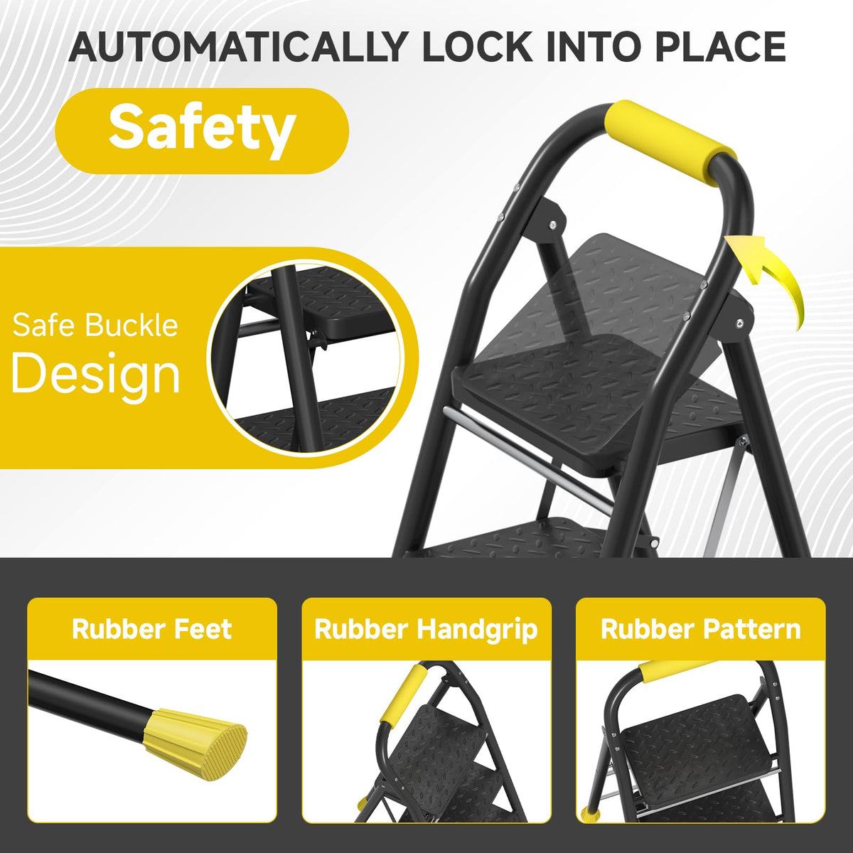 ROCELIA thick rubber feet stabilize the ladder on smooth floors