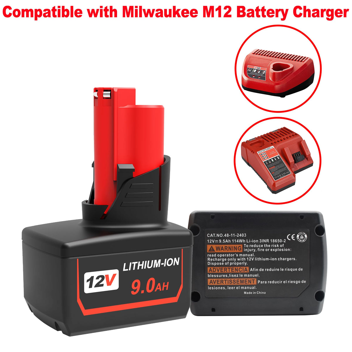Rocivic Upgraded 9000mAh 12V battery DC connector compatibility with Milwaukee tools