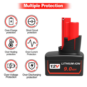 Rocivic Upgraded 9000mAh 12V battery side profile designed for on-site tasks