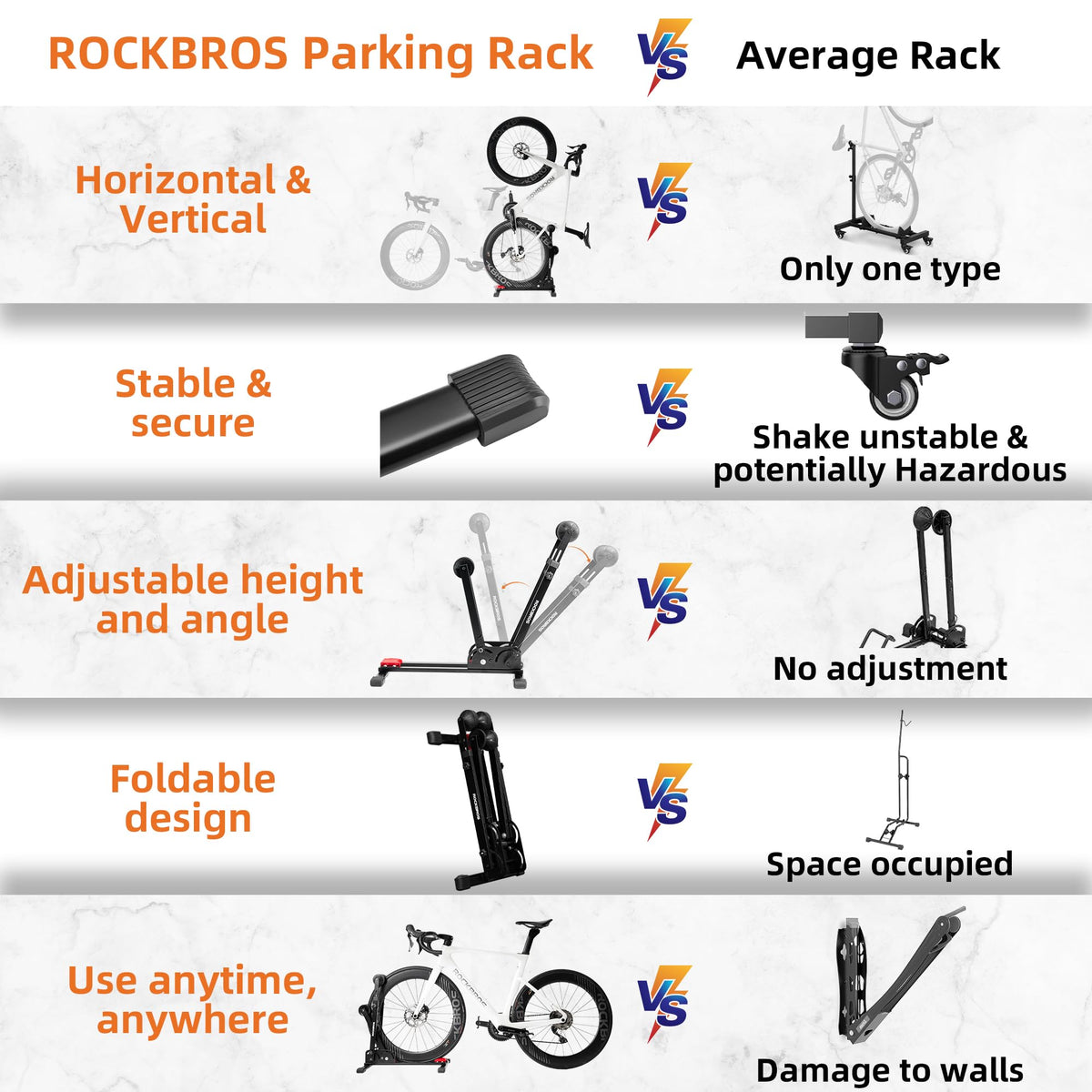ROCKBROS bike stand in horizontal mode parked beside a wall with accessories