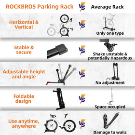 ROCKBROS bike stand in horizontal mode parked beside a wall with accessories