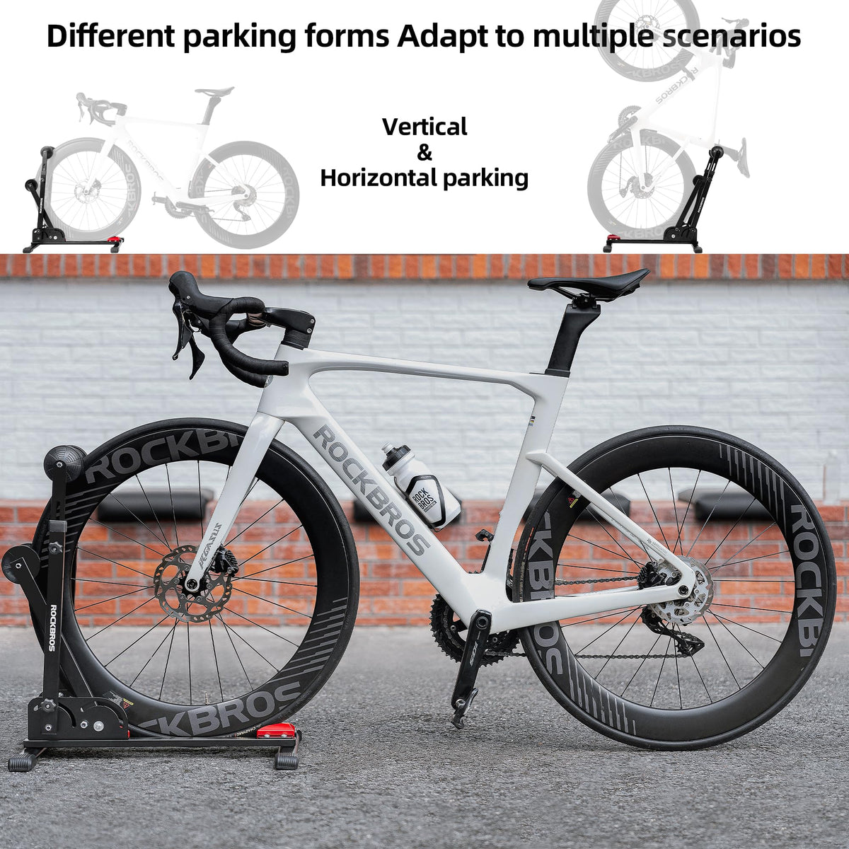 ROCKBROS foldable bike rack stored flat behind a door