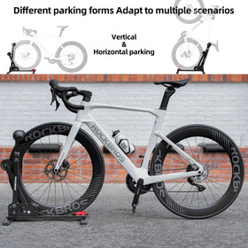 ROCKBROS foldable bike rack stored flat behind a door