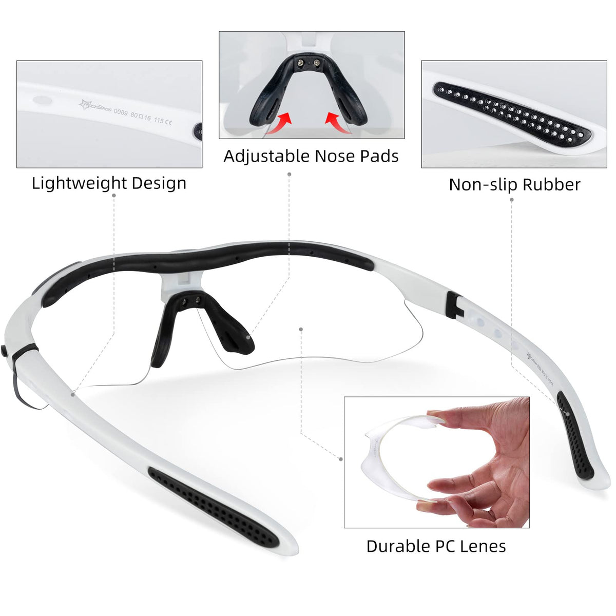 ROCKBROS interchangeable strap sunglasses provide versatile wearing options for secure, comfortable fit.