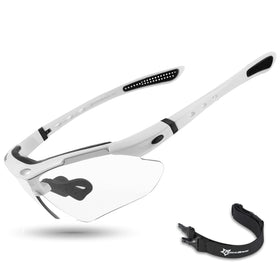 ROCKBROS pickleball glasses with photochromic lenses for adaptive clarity on the court.
