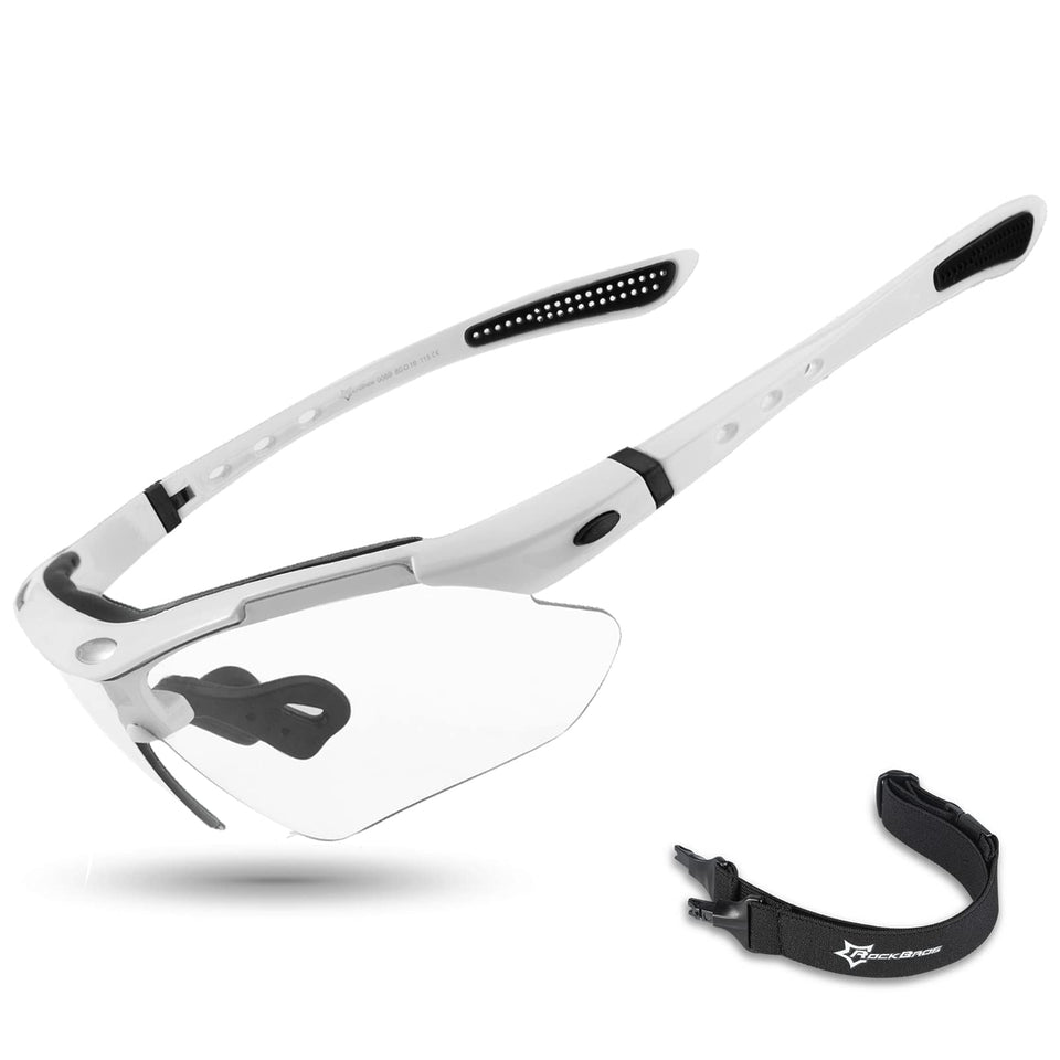 ROCKBROS pickleball glasses with photochromic lenses for adaptive clarity on the court.