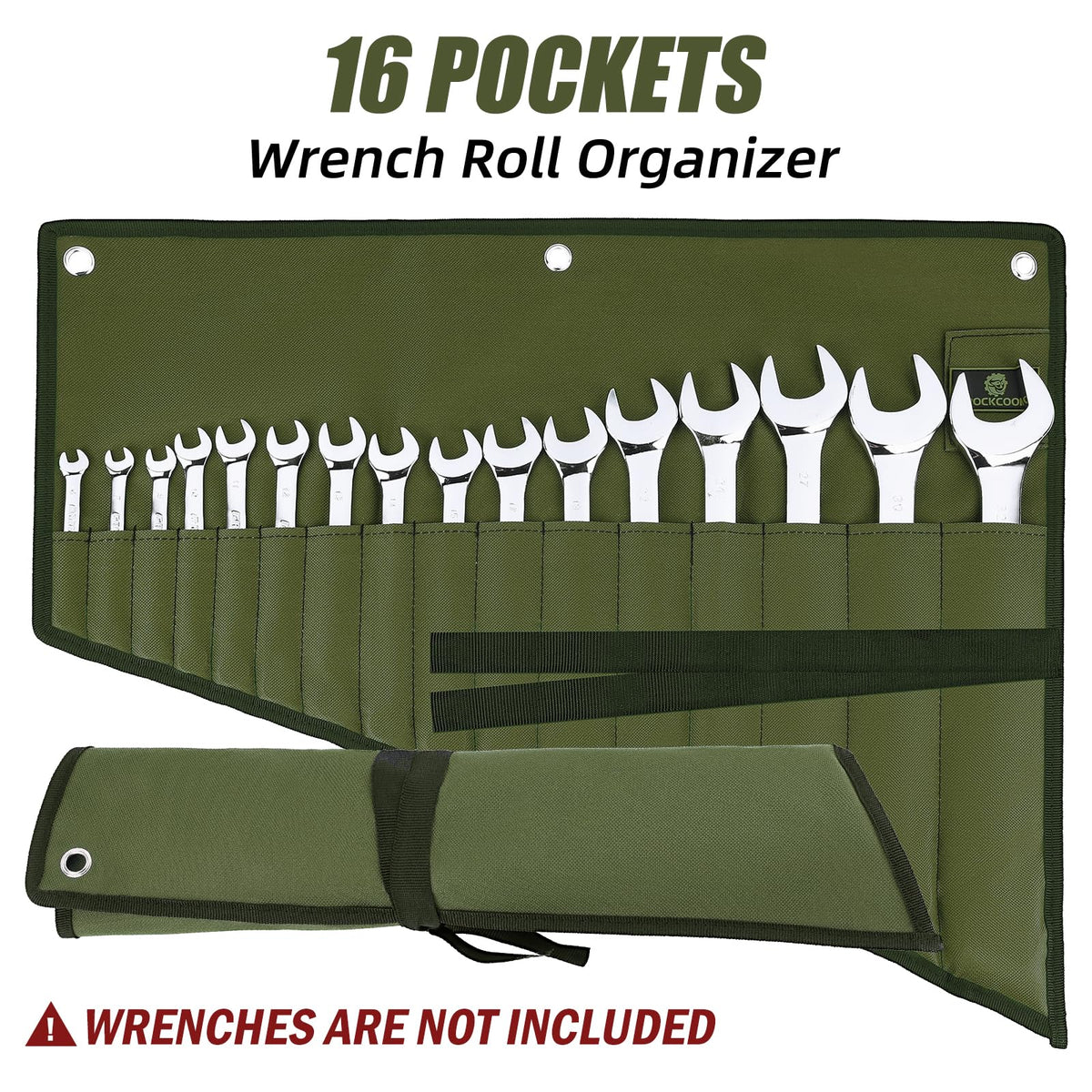 ROCKCOON wrench roll with three hanging rings showcasing wall storage capability