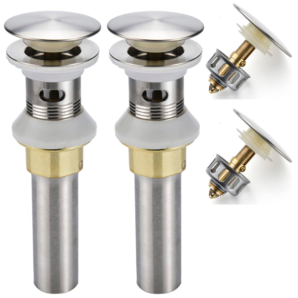 Rockgoya brushed nickel bathroom drain close-up showing anti-clogging strainer