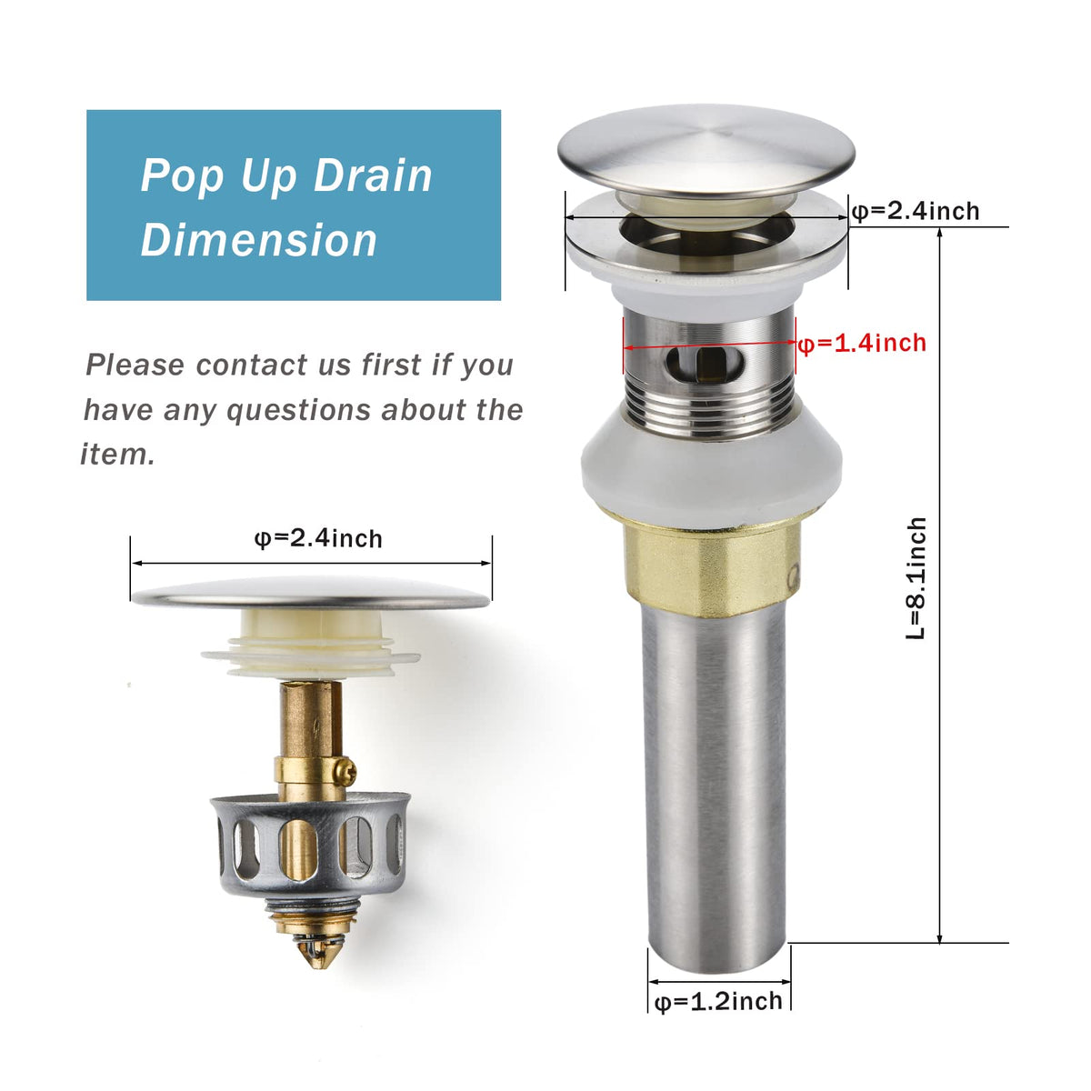 Rockgoya pop-up drain assembly in brushed nickel finish