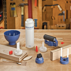 Rockler centering attachment keeps the glue bead centered during edge gluing.