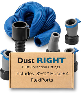 Rockler Dust Right hose expands from 3 to 12 feet for flexible dust collection.