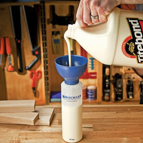 Rockler glue funnel makes transferring glue clean and mess-free.