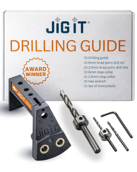 Rockler JIG IT undermount drilling guide in use for precise alignment.