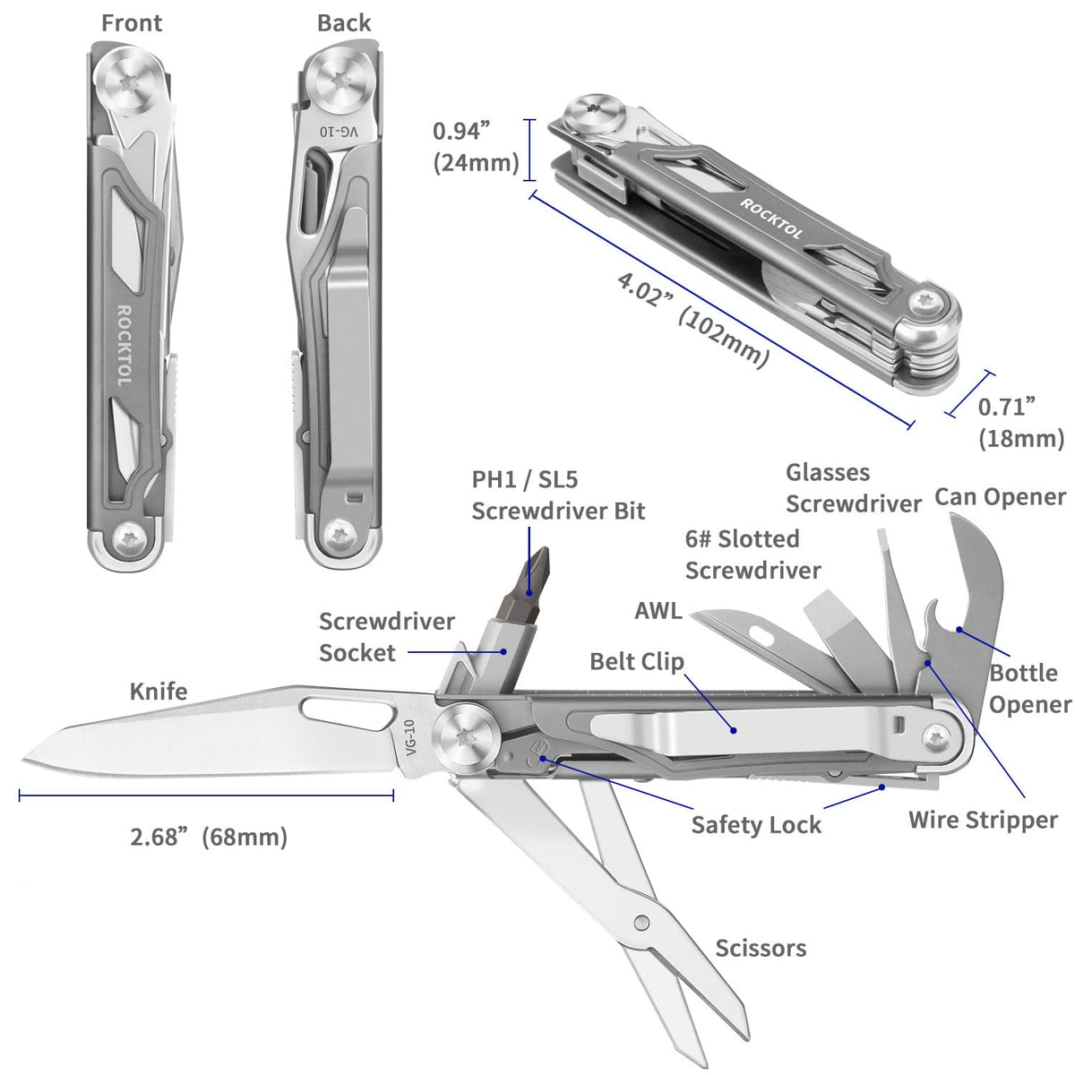 ROCKTOL ST02 compact 12-in-1 design fits in your pocket