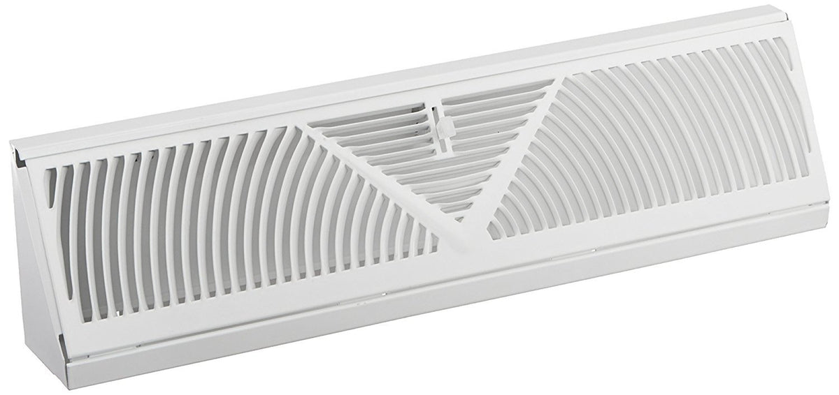 Rocky Mountain Goods baseboard register RoundFlow design enhances air distribution.