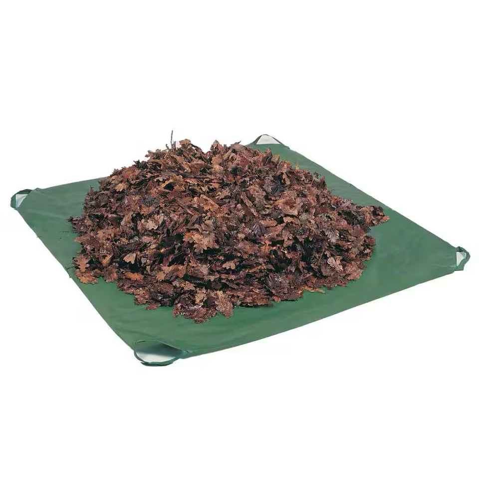 Rocky Mountain Goods Drawstring Tarp showing cinch for easy leaf collection.