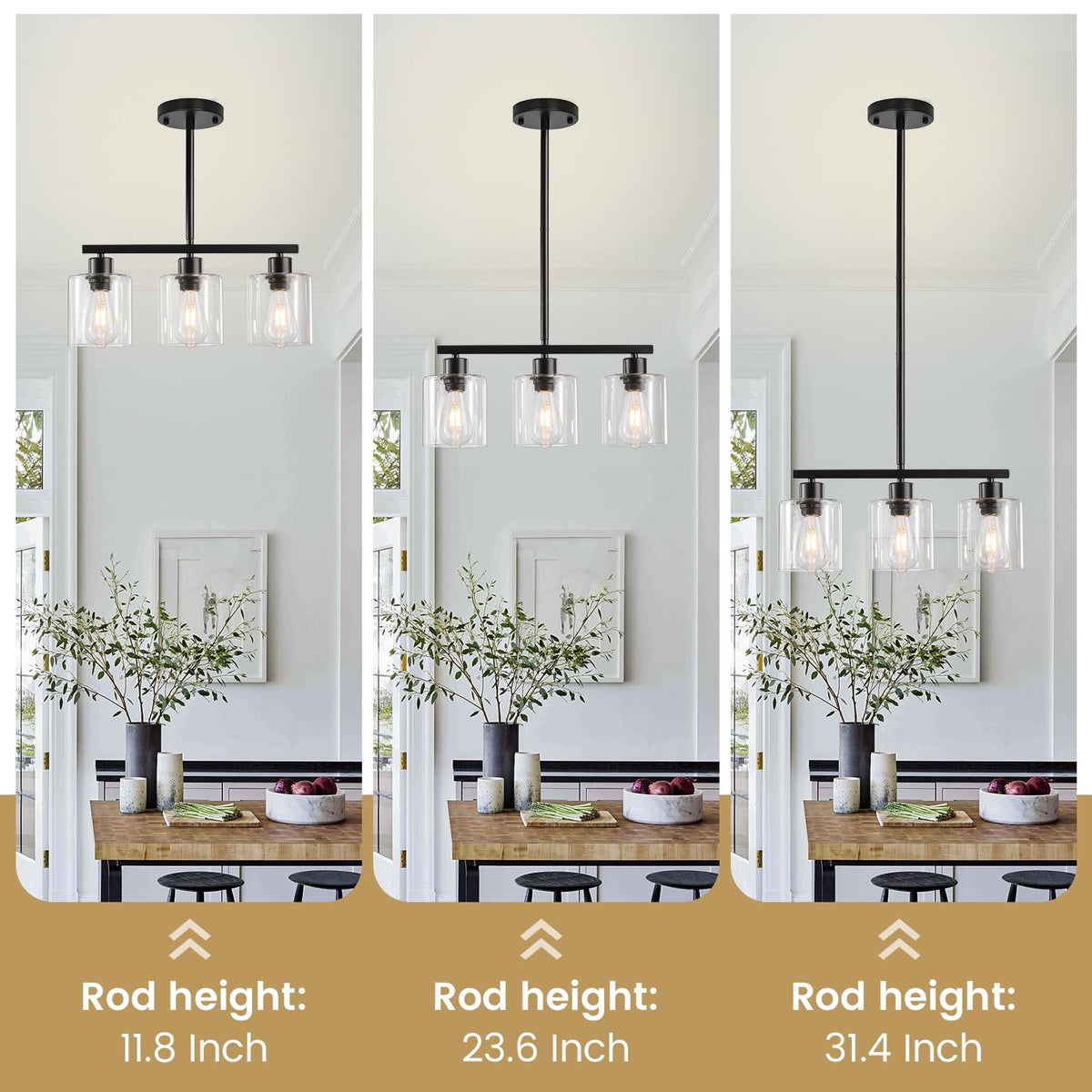 ROCUNSI clear glass lampshades provide a bright, inviting glow for everyday kitchen tasks.
