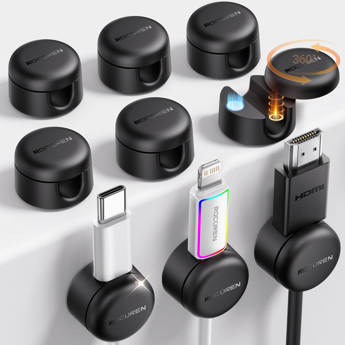 Rocoren 9-pack cable clips keep a desk tidy with upgraded design.