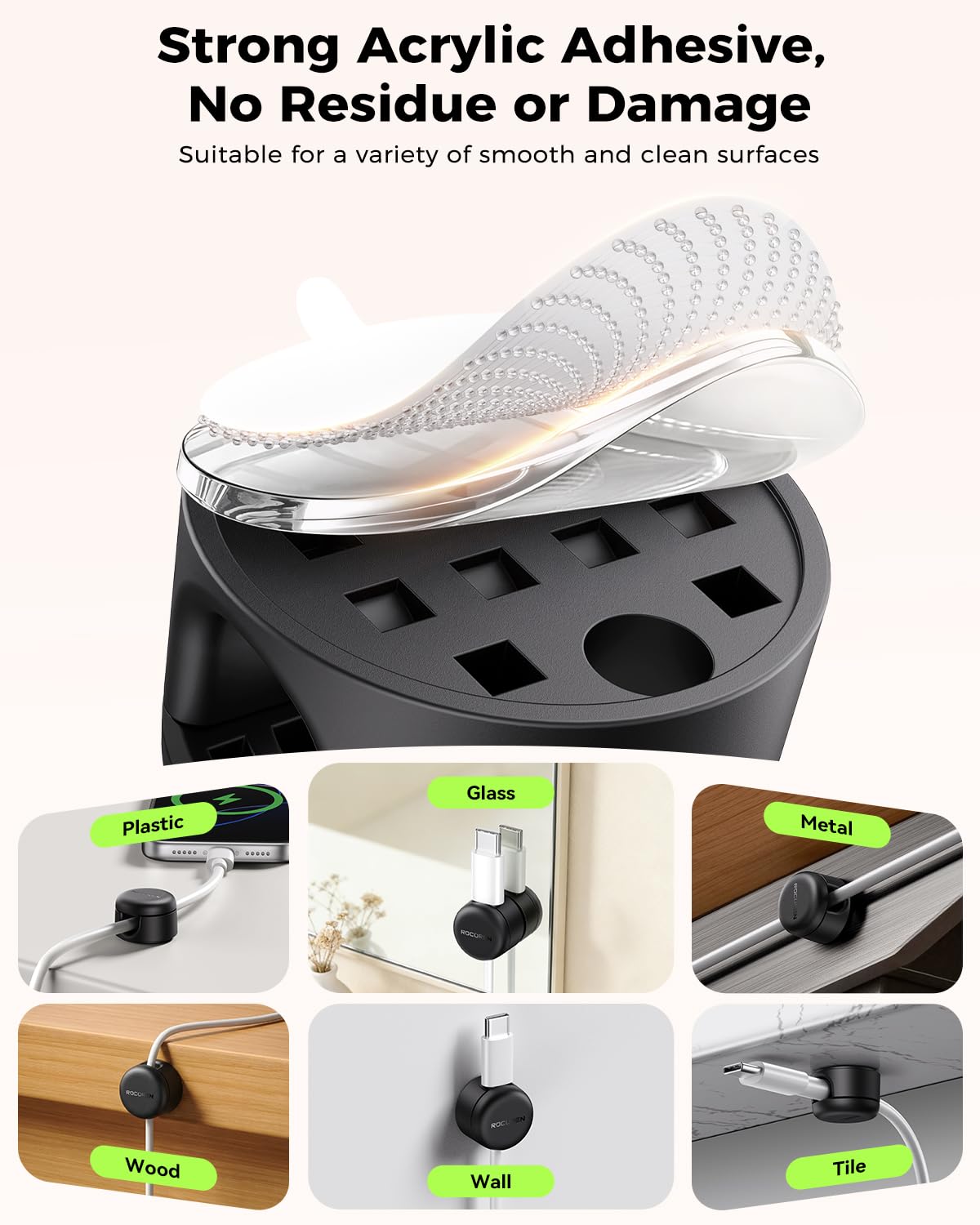Rocoren durable ABS+PC cable clips designed for long-lasting organization.