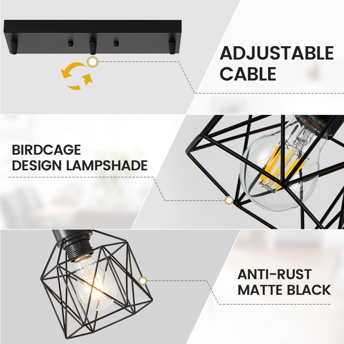 ROCUNSI hanging light includes quick assembly and easy mounting.