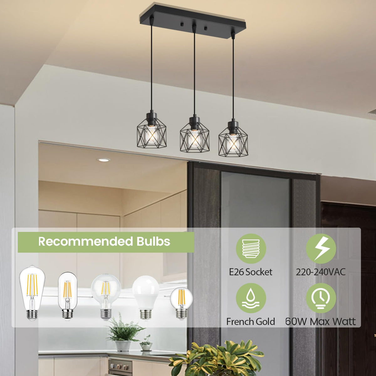 ROCUNSI pendant with adjustable cords allows ceiling-height customization.
