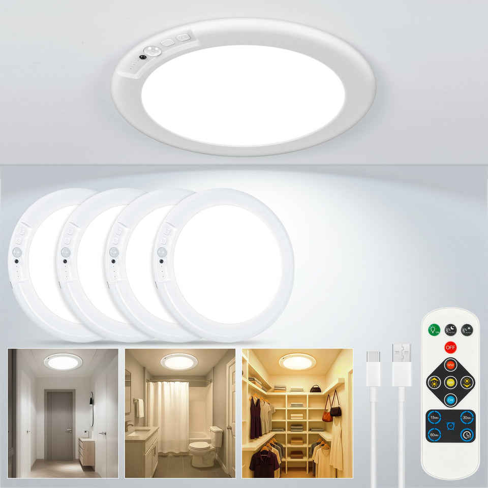 Rodalims rechargeable ceiling light with remote for easy, hands-free control