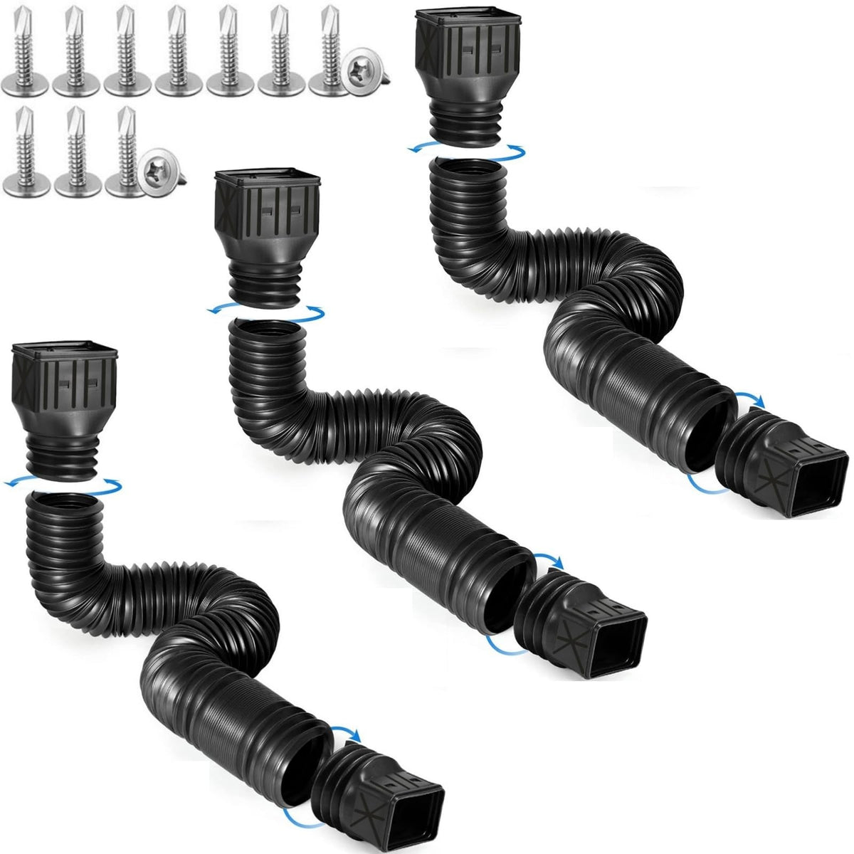 Rodnsurw downspout extensions, black three-pack for flexible drainage control around foundations