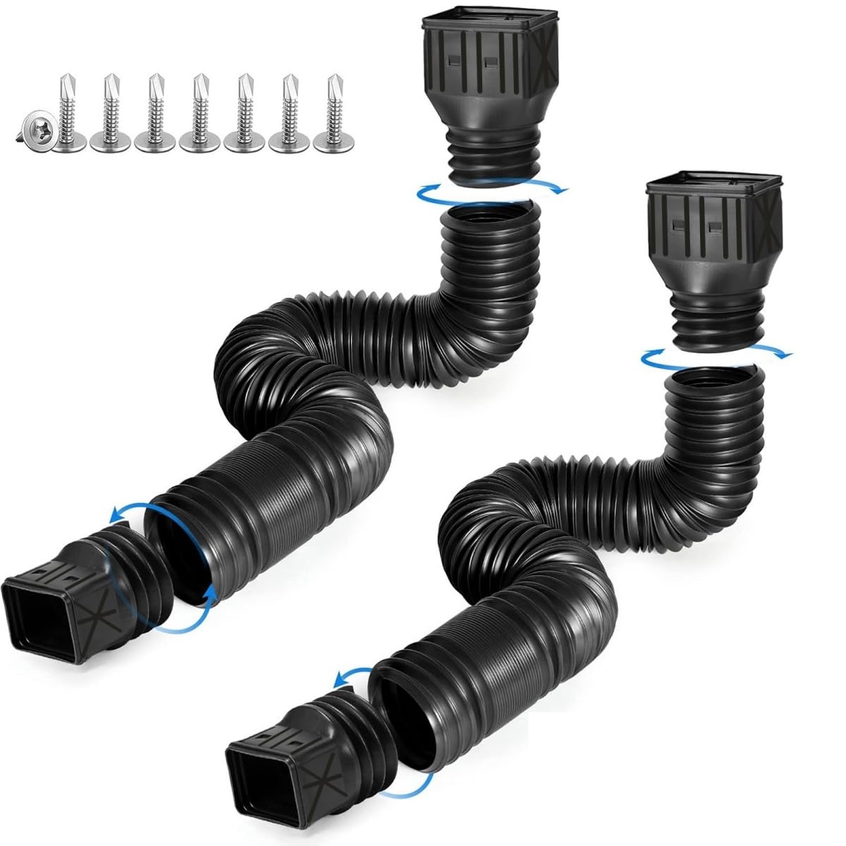 Rodnsurw downspout extensions extended from 21 to 60 inches in black for versatile drainage