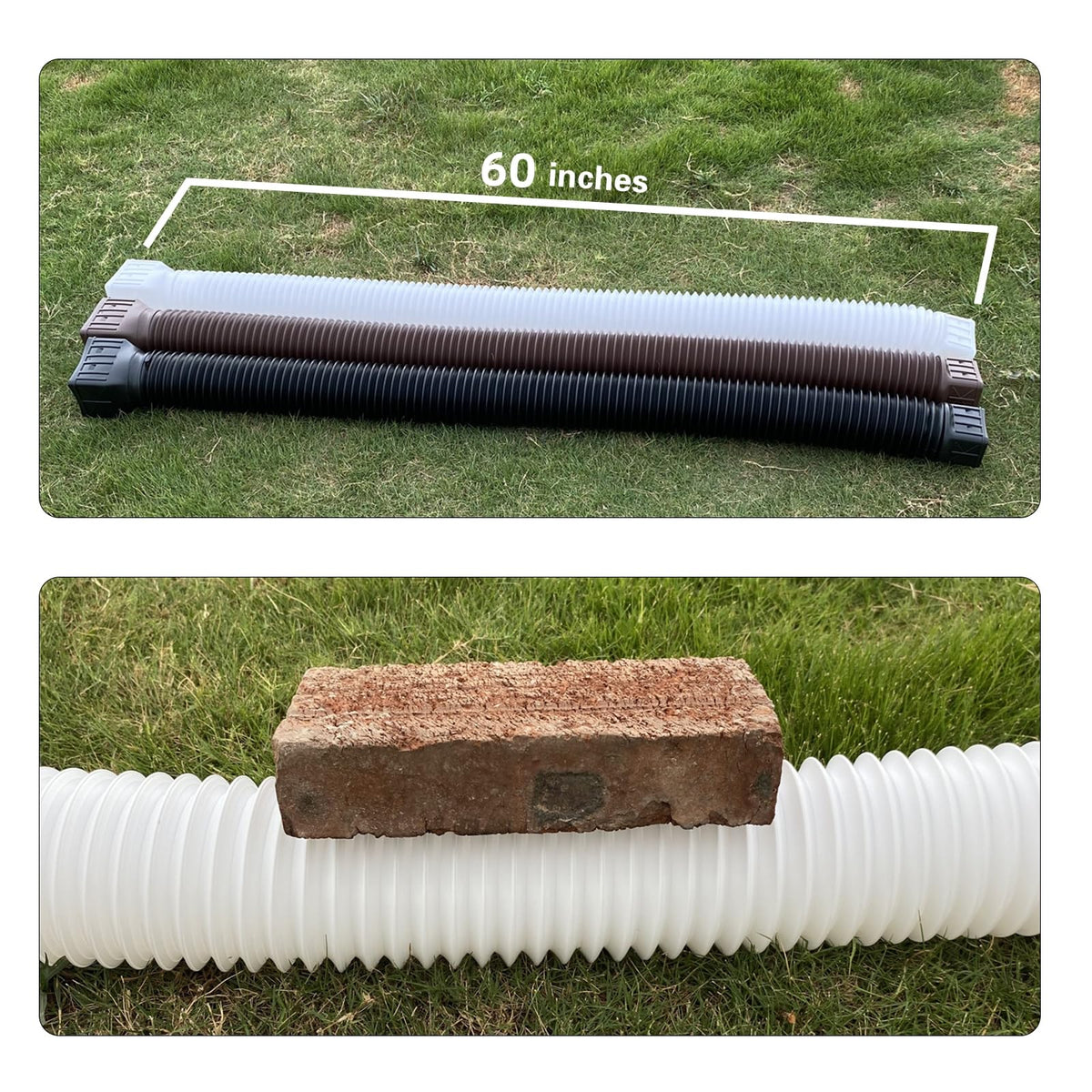 Rodnsurw flexible downspout pipe bends easily to follow contours in brown.
