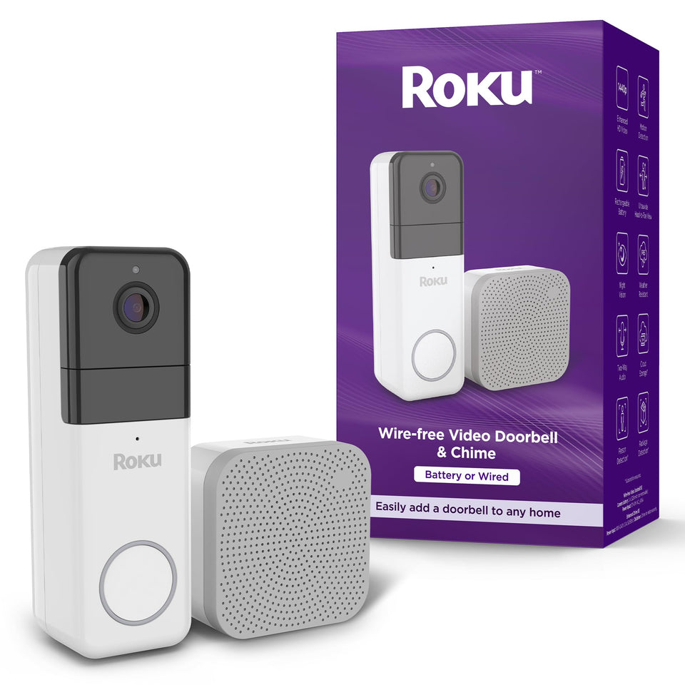 Roku doorbell 1440p night vision ultrawide captures clear footage day and night.