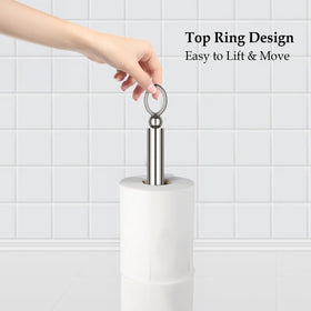 ROLABAM free-standing holder balances securely for easy one-handed roll access.