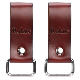 Rolarc brown leather tape-measure-holder clipped to a belt for quick job-site access