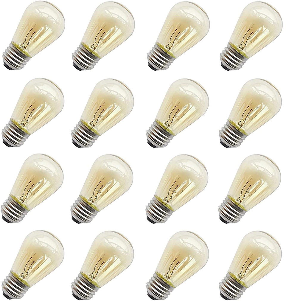 Rolay 11W outdoor bulb with amber glass for a warm patio ambience.
