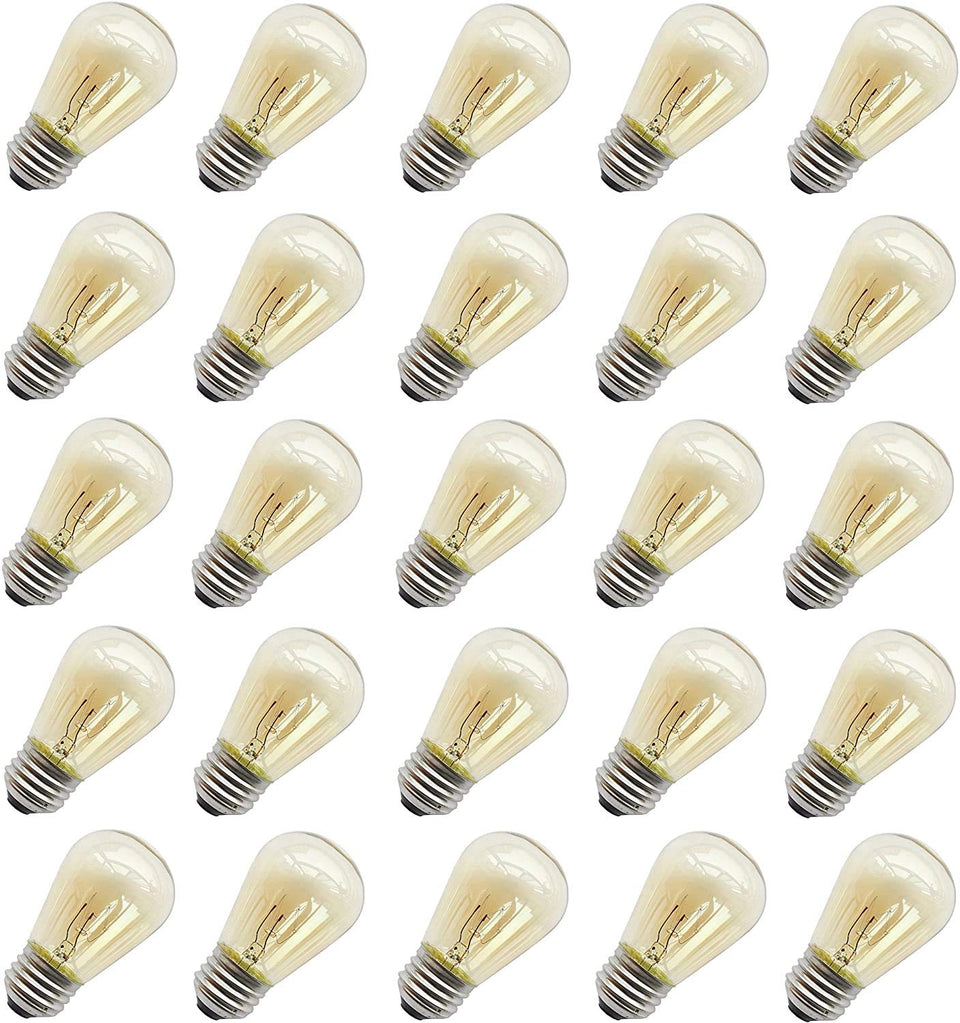 Rolay 11W outdoor S14 amber-glass bulb for warm patio ambiance.