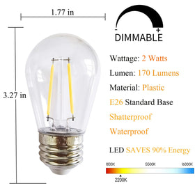 Rolay LED dimmable bulbs with E26 base for patio lighting, 2W.