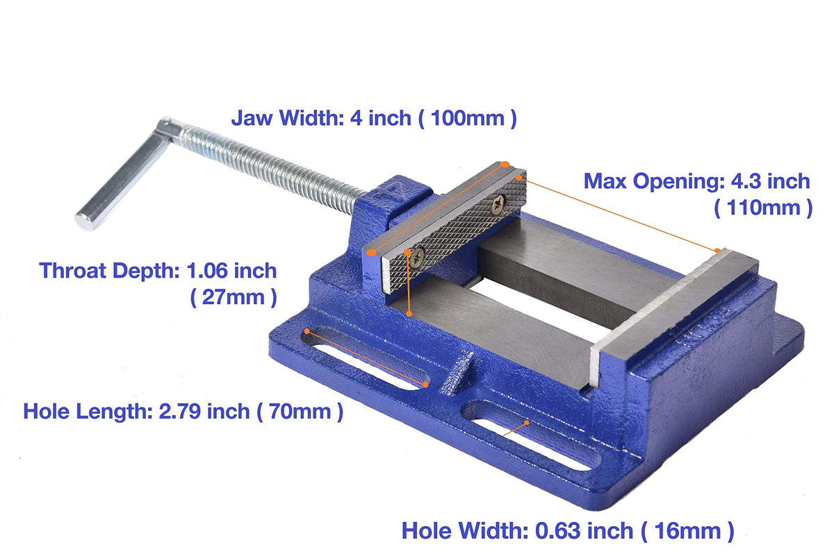 ROLIN vise mounted on drill press for stable metalworking tasks