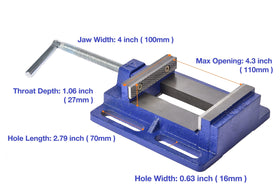 ROLIN vise mounted on drill press for stable metalworking tasks