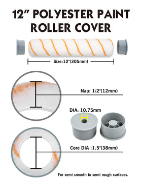 ROLLINGDOG 12in nap close-up shows dense 1/2-inch pile for efficient coverage