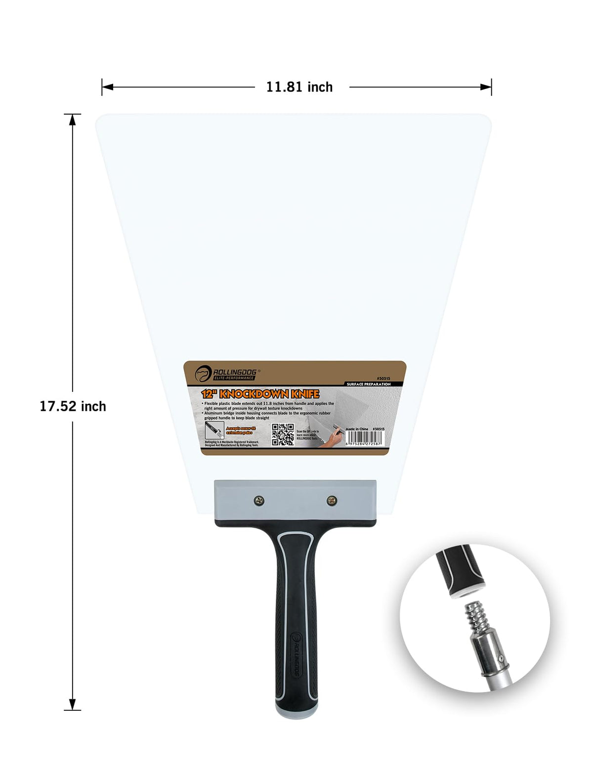 ROLLINGDOG knockdown knife with extension pole compatibility for hard-to-reach ceilings