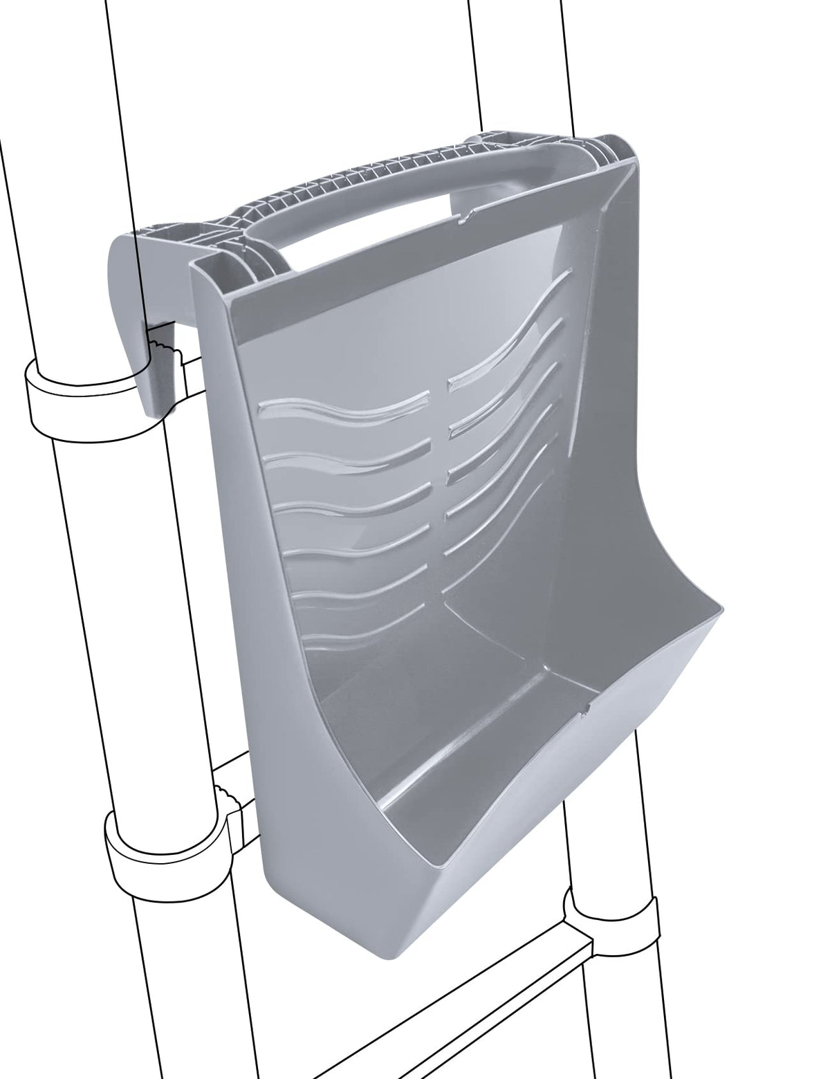 ROLLINGDOG multifunction paint tray mounted on ladder for easy reach and efficiency