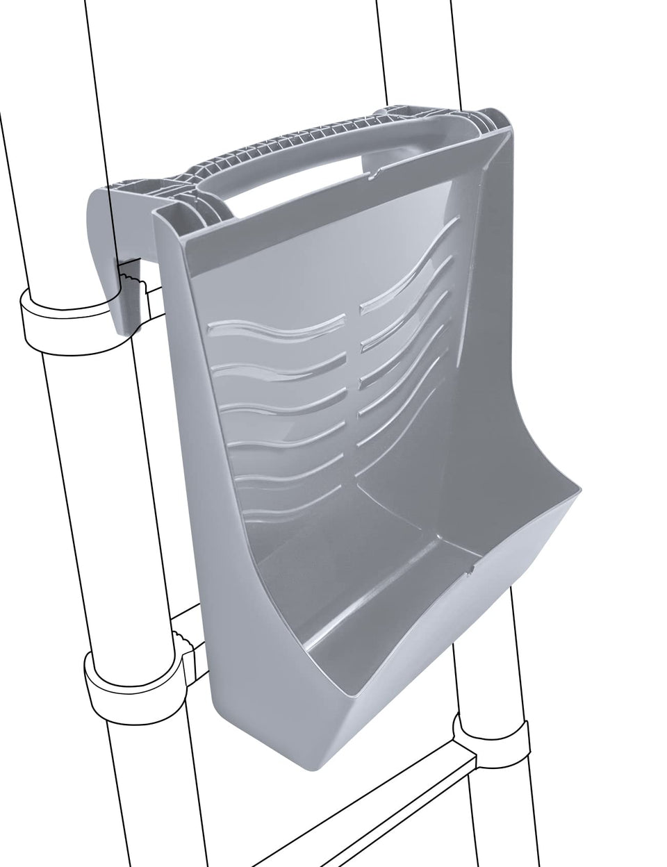 ROLLINGDOG multifunction paint tray mounted on ladder for easy reach and efficiency