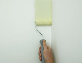 ROLLINGDOG extension pole adds reach for high walls.