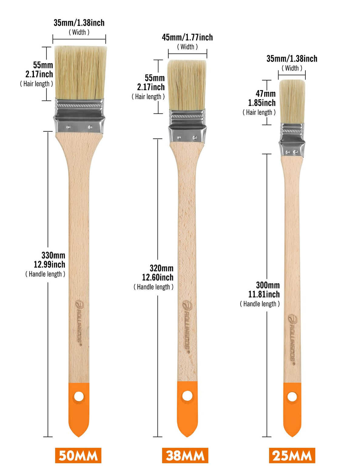 ROLLINGDOG Radiator Brush 38mm bent ferrule enables broader high-wall coverage